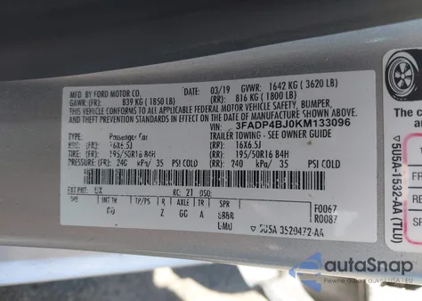 2019 Ford Fiesta Se z USA, uszkodzony, nr VIN 3FADP4BJ0KM133096
